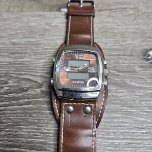 Unlisted by Kenneth Cole Analog Digital Men's Watch with Brown Leather Cuff Band